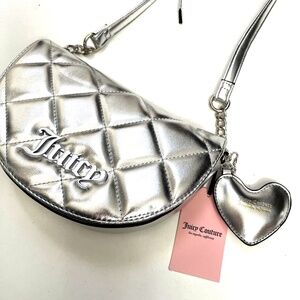 NWT Original JUICY COUTURE Quilted Crossbody Saddle Flap Bag Heart Charm Silver